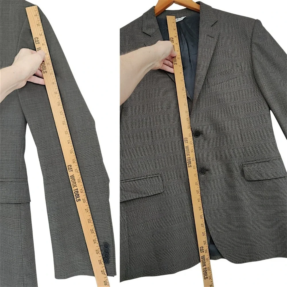 Vtg Pierre Balmain Blazer 44R Mens Gray Glen Check Plaid Wool Sport Coat Italian
